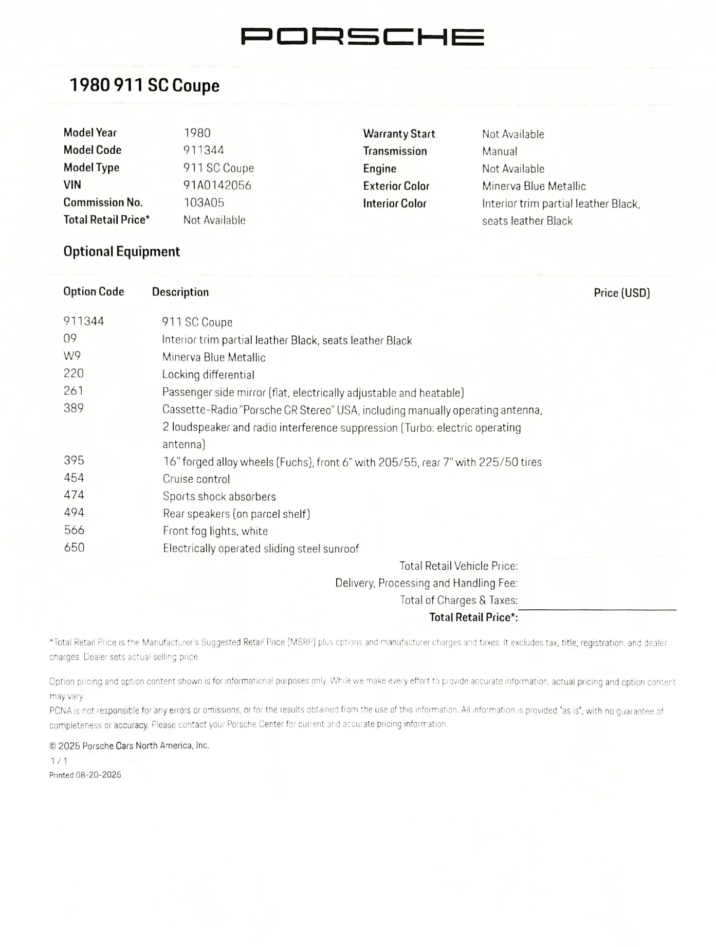 1980 Porsche 911 Super Carrera - Minerva Blue