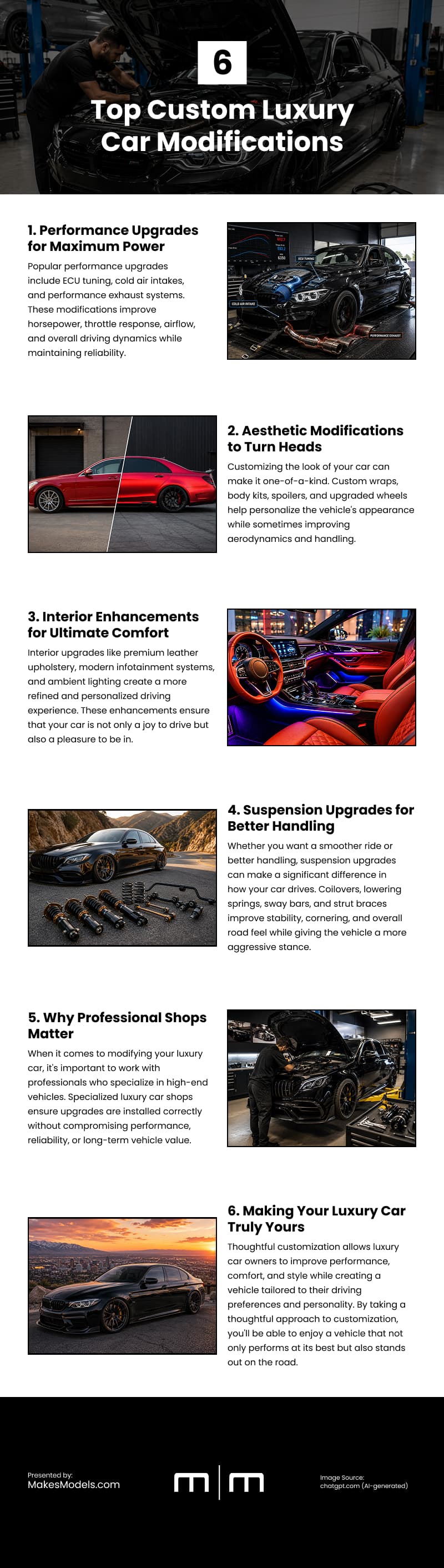 6 Top Custom Luxury Car Modifications Infographic