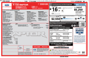 2020 Ford F-150 Raptor Window Sticker