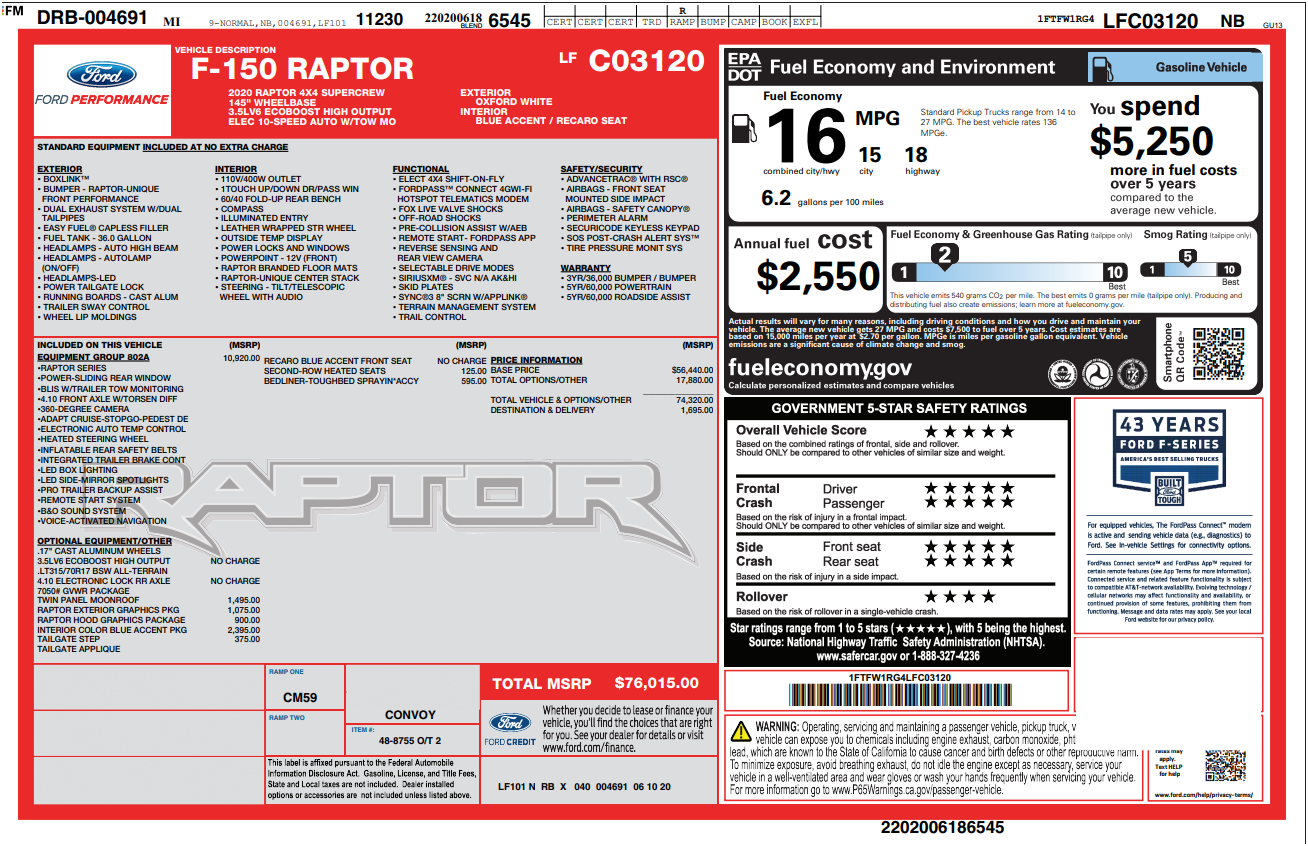 2020 Ford F-150 Raptor | Oxford White 2020 Ford F-150 Raptor | Oxford White