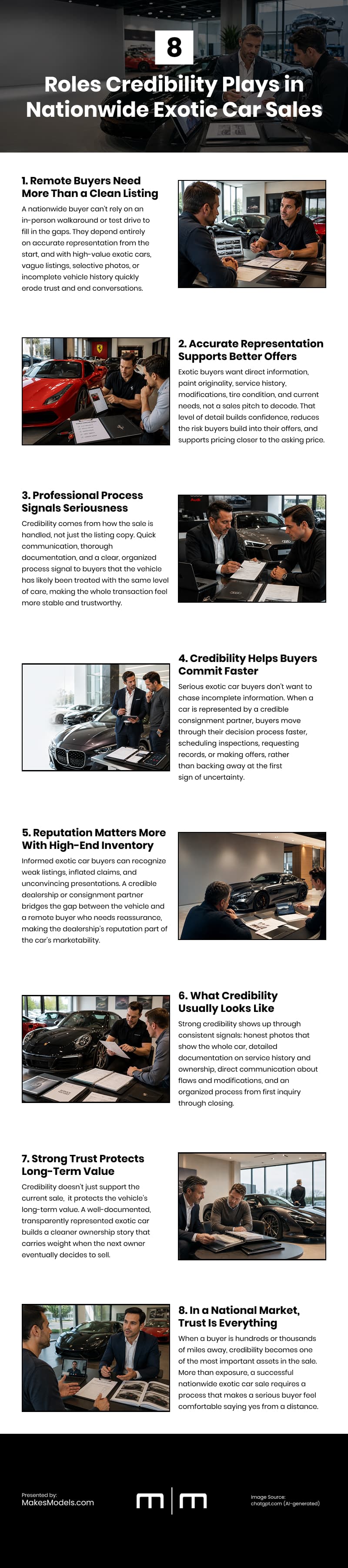 8 Roles Credibility Plays in Nationwide Exotic Car Sales Infographic